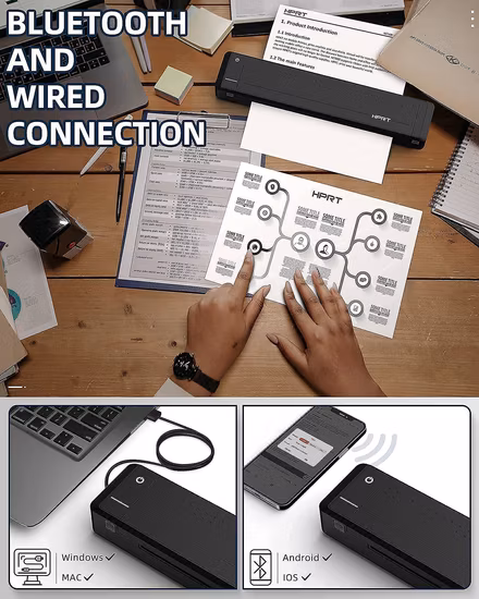 MT800 ミニモバイルポータブル Bluetooth Wifi USB A4 用紙サイズ小型熱転写プリンタ内蔵バッテリーオフィスドキュメント印刷